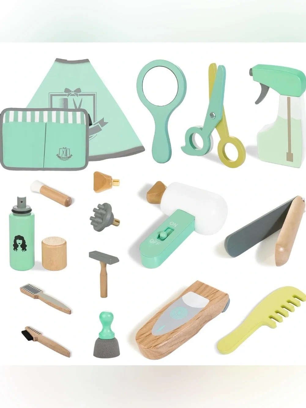 Kids Hair Salon Playset, Wooden Barber Pretend Play Kit